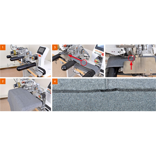 Автоматическая швейная машина SIRUBA ASK-ASM200 для притачивания пояса (рибаны) к нижнему срезу изделия